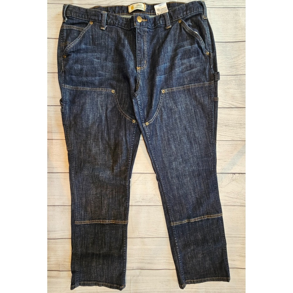 Carhartt Jeans Womens 18 Short Blue Denim Slim Fit Double‎ Knee Straight Leg